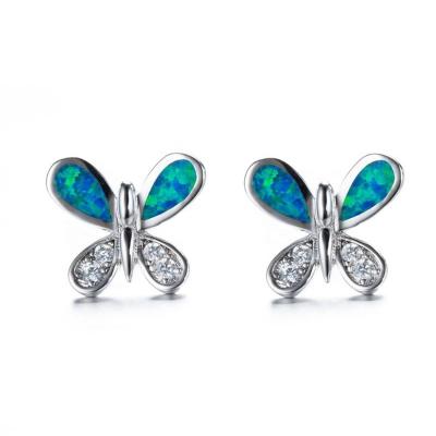 China JCA Environmental Friendly CZ Opal Butterfly 925 Sterling Silver Stud Earrings Jewelery for sale