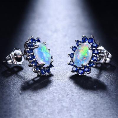 China JCA Environmental Friendly 925 Sterling Silver Halo Oval White Opal Bridal Stud Earring for sale