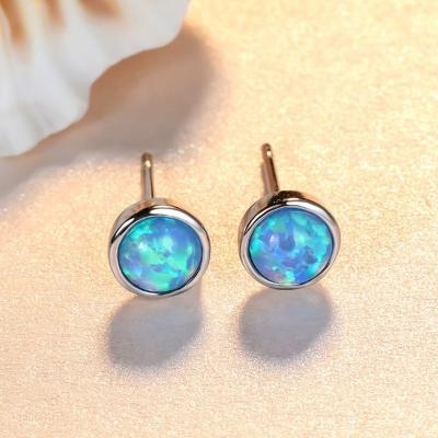 China JCA 925 Sterling Silver Iridescent White Blue Environmental Friendly Fire Opal Stud Earrings for sale