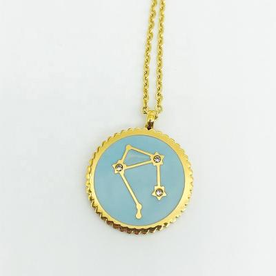 China JCA Environmental Friendly Enamel Pendant Jewelry, Zodiac Stainless Steel Coin Charm Necklace for sale