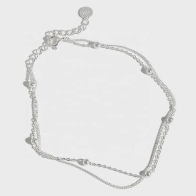 China JCA Sterling Silver Plata 925 Woman's Romantic Double Strands Anklet for sale