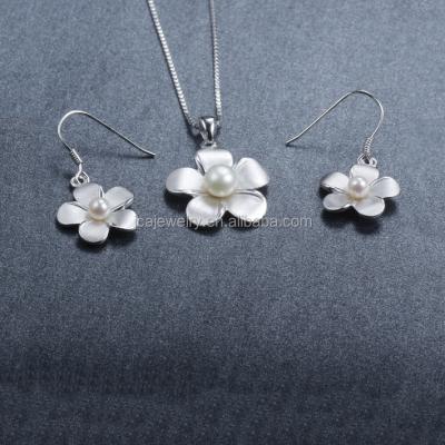 China Guangzhou Nickel Free JCA 925 Sterling Silver Flower Shape Jewelry set with Freshwater Pearl for sale