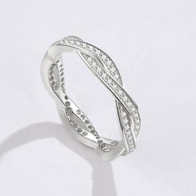 China JCA Environmental Friendly Women's Diamond Twist Stackable 925 Sterling Silver Band Rings for sale