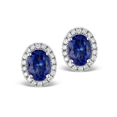 China JCA Halo Nickel Free Oval Shape Sapphire CZ 925 Sterling Silver Stud Earring for sale