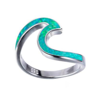 China JCA Romantic Sterling Silver Ocean Opal Wave Band Ring Unique 925 Summer for sale