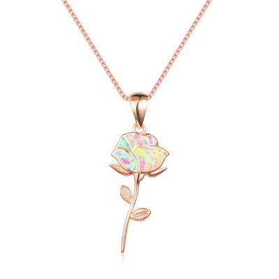 China Graceful JCA 925 Sterling Silver Elegant Gold Plated Opal Rose Flower Necklace for sale