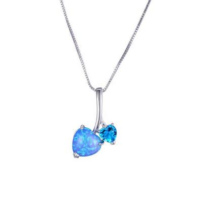 China JCA Graceful Real 925 Sterling Silver Dainty Fire White Opal Heart Necklace for sale