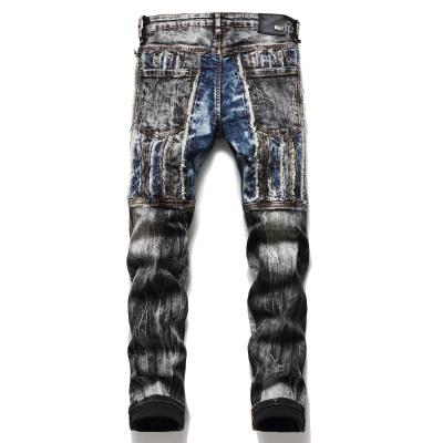 China RTS 2021 Waterproof Mens Jeans Homme Jeans Ripped Fashion Washed Beggar Destroyed Patch Denim Pants Unique Patches Embroidered Pants for sale