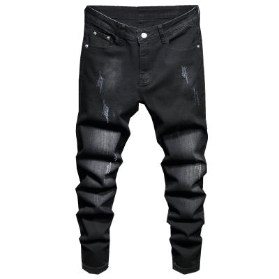 China Black Ripped Patch Jeans Men Waterproof High Quality Streetwear Skinny Washed Stretch Biker Jeans Embroidered Pants for sale