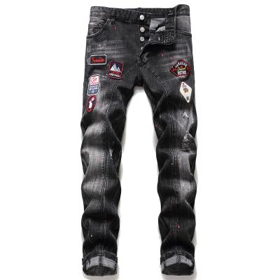 China Waterproof 2021 newcomer RTS wide leg jeans marcas de jeans Americanos embroidered black jeans mens denim zipper pants ripped pants for sale