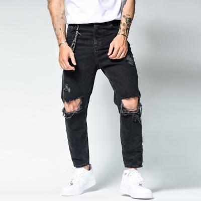 China Waterproof Mens Skinny Ripped Stretch Jeans With Distressing Knee Rips In Black Wash for sale