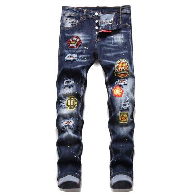 China Viable Men's Casual Slim Fit Hippie Jeans Patchwork Ripped Ankle Pants Tapered Long Leg Pants for sale