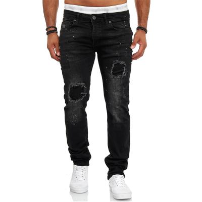 China Viable Men's Ripped Skinny Jeans Destroyed Biker Denim Pants Fringed Slim Fit Pants for sale