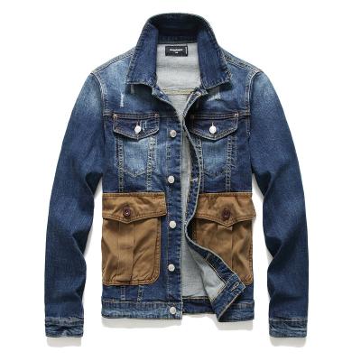 China Waterproof Classic Men's Ripped Denim Jacket, Vintage Workwear Denim Jacket Ben Jean Jacket Distressed Blue Work Wear Trucker Cargo Pockt Large for sale