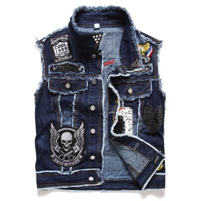 China Mens Waterproof Denim Vest Ripped Jacket Men Denim Vests Sleeveless Cowboy Jacket Jeans Vest Men, Embroidery Denim Vest Lattice for sale