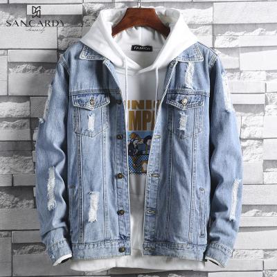 China New Style Waterproof Hollow Jacket Men's Jeans Ripped Denim Jacket Men for sale