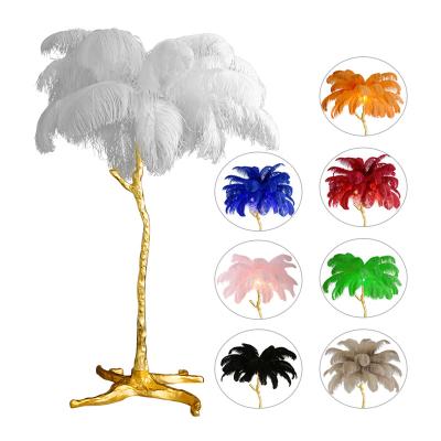 China LAHMO Modern Standing Decorative Modern Copper Ostrich Feather Floor Lamp Luxury Led Corner Light For Living Room Decor for sale