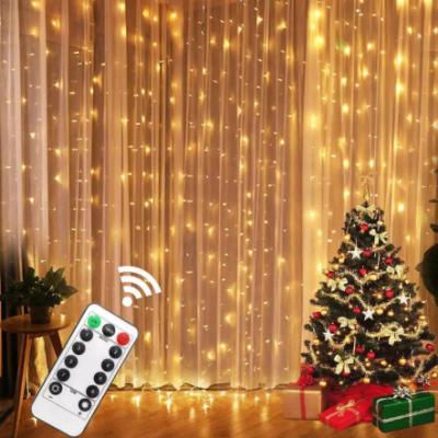 China Safe Window Curtain String Light 300 LEDs USB Remote Control Operated Waterproof Fairy Lights For Christmas Wall Decorations for sale