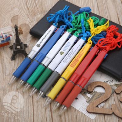 China Custom logo pen 2 colors promotional ink ballpen lanyard with cord for sale