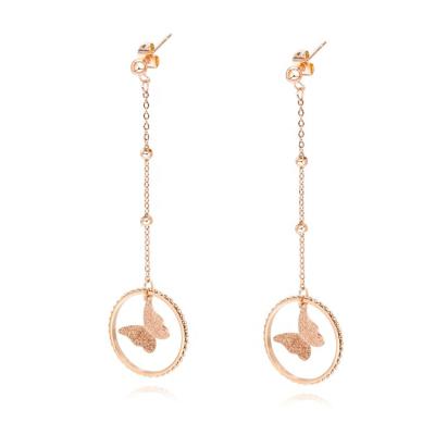 China 2022 new fashionable and popular stainless steel jewelry gold plated earrings round tassel earrings butterfly earrings for sale