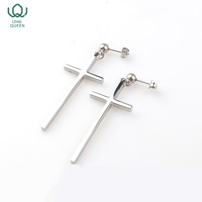 China Fashionable Stainless Steel Silver Plated Cross Hoop Earrings For Women Men for sale