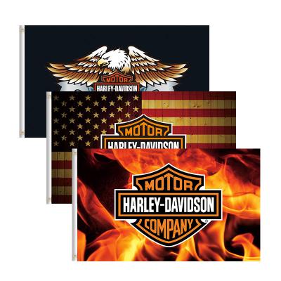 China Automotive Double Sided Printing 3x5ft Harley Davidson Black Flag 90x150cm Polyester Printing Harley Flag Harley Davidson American Flag for sale