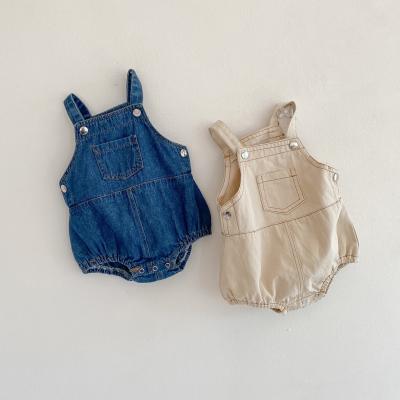 China Spring Infant Europe Baby Clothes Summer Cotton Baby Romper Kids Clothing Sleeveless Blue Newborn Romper American Canvas Overalls for sale