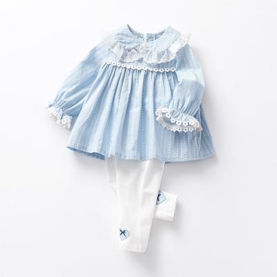 China Wholesale Washable Kids Clothing Sets High Quality 2 Pcs Sets Clothing Baby Casual Blue Long Sleeve Top+White Pants Boutique Baby Clothes for sale