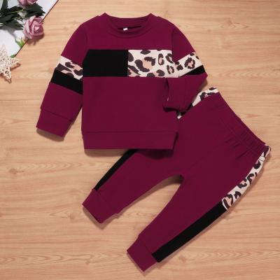 China Fashion Clothes Washable Baby Clothes 2 Pcs Leopard Patchwork Set Long Sleeve Sport Tops+trousers Warm Cotton Baby Outfit 0-18M for sale