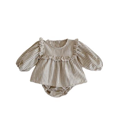 China Factory Wholesale Custom Cotton Fabric Fashion Breathable Cute Clothes Anti-Shrink Set Striped Clothing Set for sale