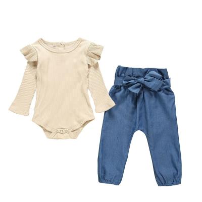 China Wholesale Washable Hot Sale Boutique Kids Clothes Kids Spring Clothing Long Sleeve Top With Pants 2 Pcs Solid Clothing Set for sale