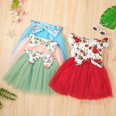 China Anti-wrinkle summer wear baby fashion grenadine baby dress flutter sleeve knee length sling dress new kids boutique clothes dress for sale