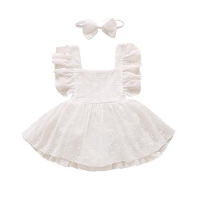 China Sleeveless Princess Skirt Cotton One-Piece Dresses Infants Toddler Anti-Wrinkle Summer Newborn Elegant White Canvas Girls Dresses for sale