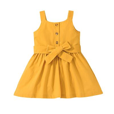 China Washable Baby Clothing Kids Summer Cotton Canvas Dress Ruffles Cute Babies Dress Sleeveless Baby Dresses Wholesale for sale