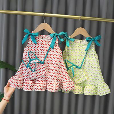 China 2022 hot sale designs images knitted washable baby fruit print backless dresses summer dresses new short sleeve cotton boutique dress for sale