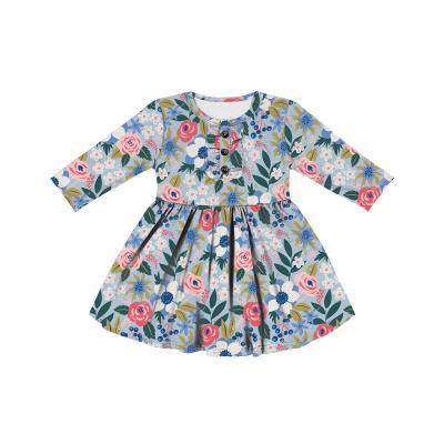 China Washable Girls Dress Children Clothes Custom Full Flower Baby Princess Dress Long Sleeve Infant Children Printed Cotton 2022 Spring Autumn for sale