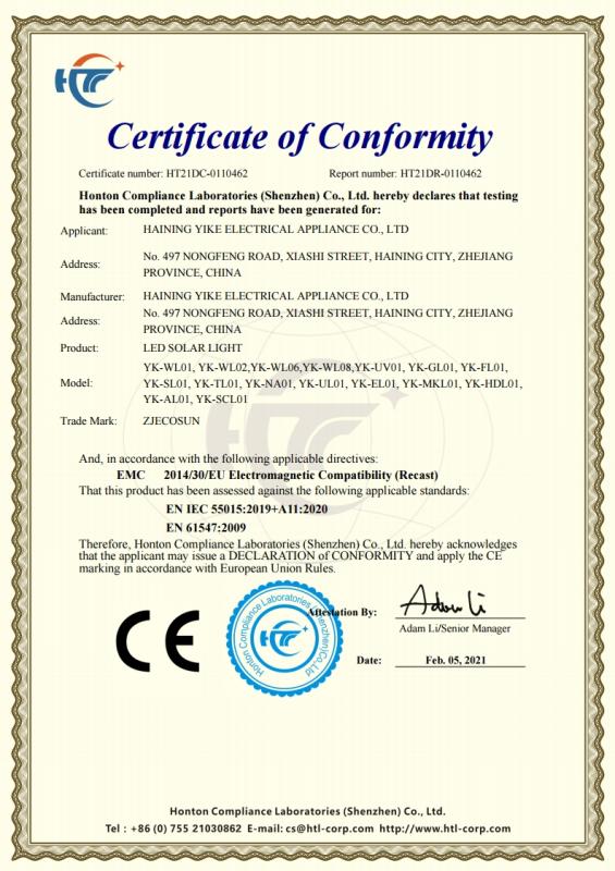 CE - Haining Yike Electrical Appliance Co., Ltd.