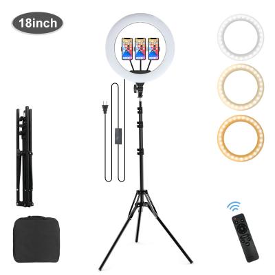 China 2021 18inch PORTABLE selfie led ring photography instant light studio with 200cm floor phone stand and tripod stand for tiktok youtube for sale