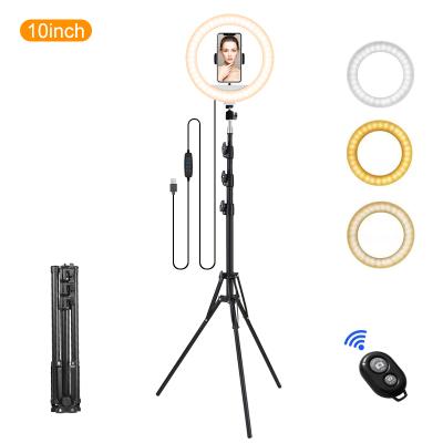 China Live Show Youtube Facebook TikTok 10 Inch Selfie Ring Light with 1.6m Reflex Tripod and Mobile Phone Holder Blue Tooth LED Ring Light for Makeup YouTube Tik tok for sale