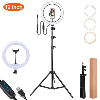 China Amazon PORTABLE 360 Dimmable Led Lighting 12inch Ring Fill Light Beauty Photographic Lamp with 1.6m Tripod Stand for youtube tiktok for sale