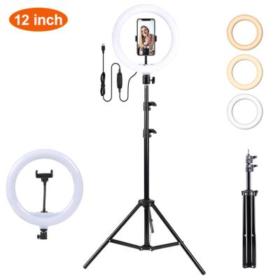 China Amazon PORTABLE warm led circle ring light with 2m tripod stand 12inch 30cm fill visual photographic lighting lamp for youtube tiktok for sale