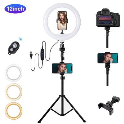 China 3 Inch PORTABLE LED Selfie Ring Light 12 Modes With Retractable Tripod 10 Dimmable Brightness Ring Lamp For Makeup Photography Video for sale