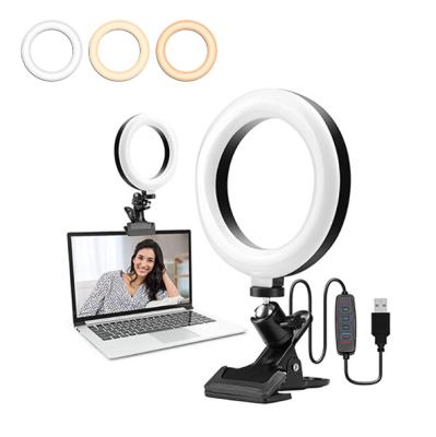 China PORTABLE 6inch Factory Led Selfie Ringlight With Table Sturdy Hold Video Conference Light For Make Up Youtube Computer Lights for sale