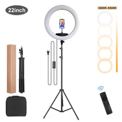 China Live show Youtube Facebook 22 inch rechargeable ring light with 2m tripod photographic lighting led selfie ring light 65w video gear for tiktok for sale