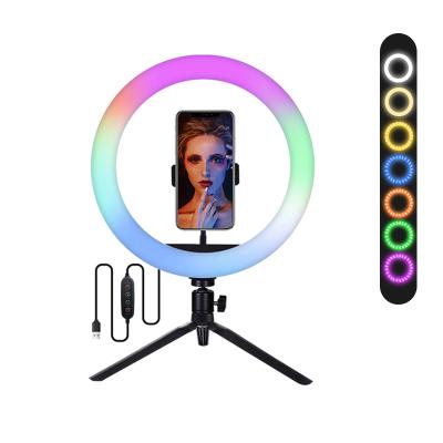 China Live Show Youtube Facebook Tiktok 10 Inch Halo USB Beauty Studio Photo Circle RGB Visual Lamp Led Selfie Ring Light RGB Lights with Tripod Stand and Phone Holder for sale