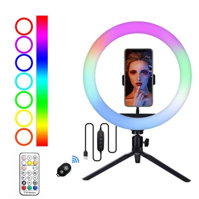 China 10 Inch USB Beauty Studio Live Broadcast Youtube Facebook Tiktok Visual Photography Round LED Selfie Ring Light RGB Light Tripod Stand and Mobile Phone Light Stand for sale