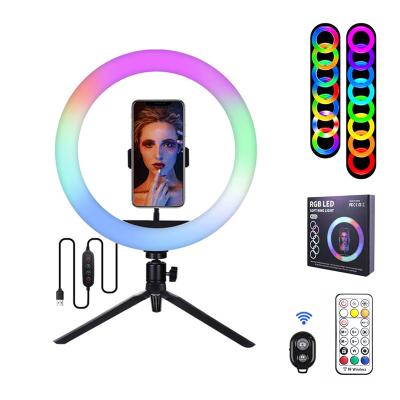 China 10 Inch USB Beauty Studio Live Broadcast Youtube Facebook Tiktok Visual Photography Around Light RGB LED Selfie Ring Light RGB with Tripod Stand and Mobile Phone for sale