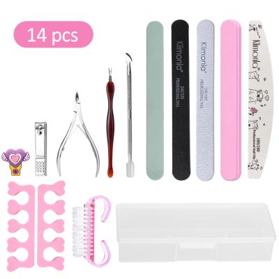 China Hot Sales 14 Pcs Manicure Kit Easy-used Professional Disposable Nail Buffer Sponge Folder Nail Art Tool Kit With Plastic Storage Box for sale