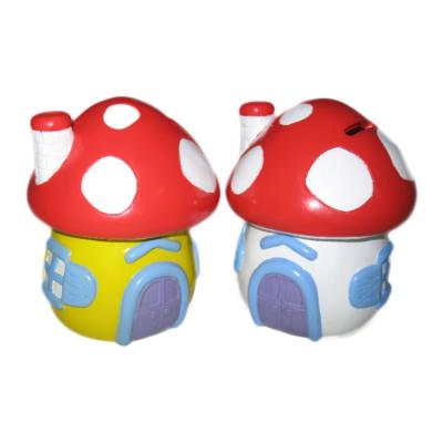 China 2020 White Children's Toys L9.6*W9.6*H11.8CM Lovely Mushroom Piggy Bank Mushroom House Piggy Bank Saving Box for sale