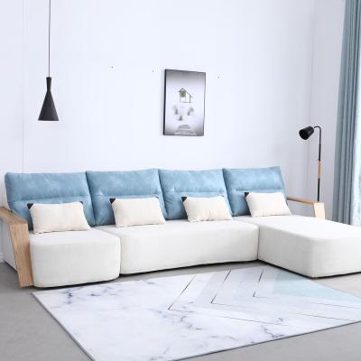 China Soft 2020 New Nordic Simple Style L Shape Corner Sofa For Living Room Furniture Bule White Color HSSF01 for sale